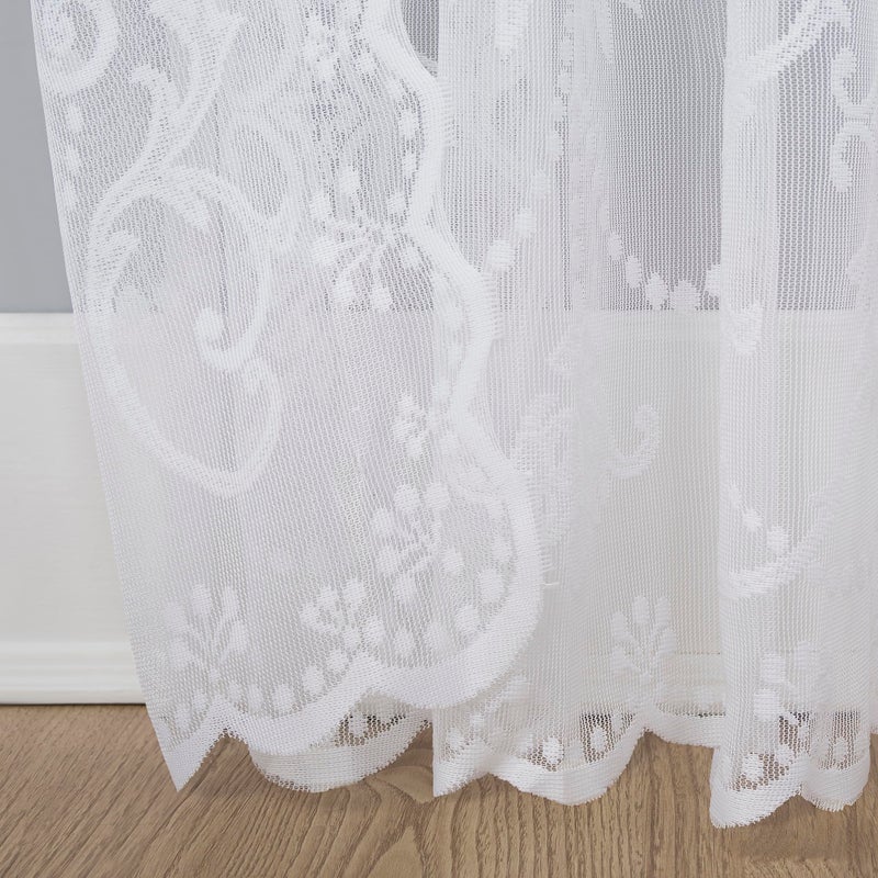 No. 918 Ariella Floral Lace Rod Pocket Curtain Panel, 58" x 63", White - Image 3